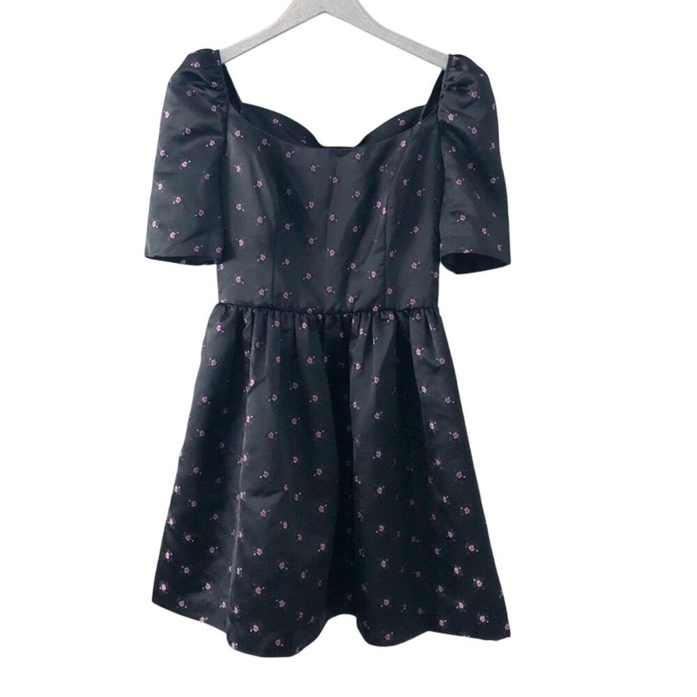 Gal Meets Glam Maude Daisy Satin Jacquard Bow Back Dress Black and Pink NEW